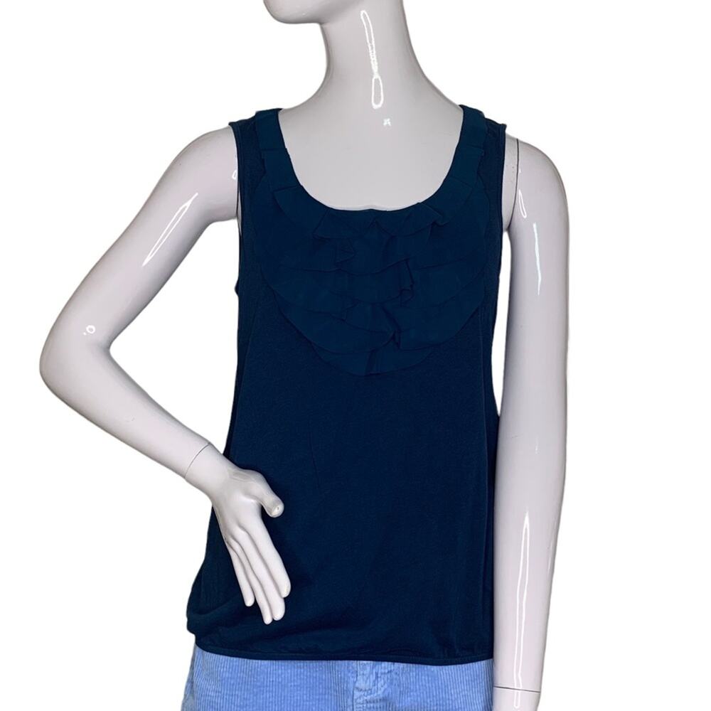 Loft Ann Taylor Front Ruffles Sleeveless Size MP Elastic on Waist Blue